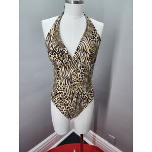 Y2K Vintage Catalina One Piece Swimsuit Animal Print Halter - L